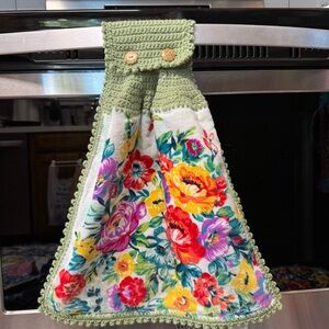 Floral Crochet Kitchen Towel